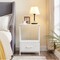 White Leather Nightstand, 24.6'' Height Bedside Table End Table for Bedroom Nursery Living Room - Removable Fabric Drawer, Open Storage Shelf, Sturdy Steel Frame, Durable Wood Top